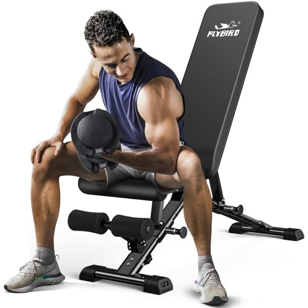 FLYBIRD Weight Bench, Adjustable Strength Training Bench for Full Body Workout with Fast Folding-New Version