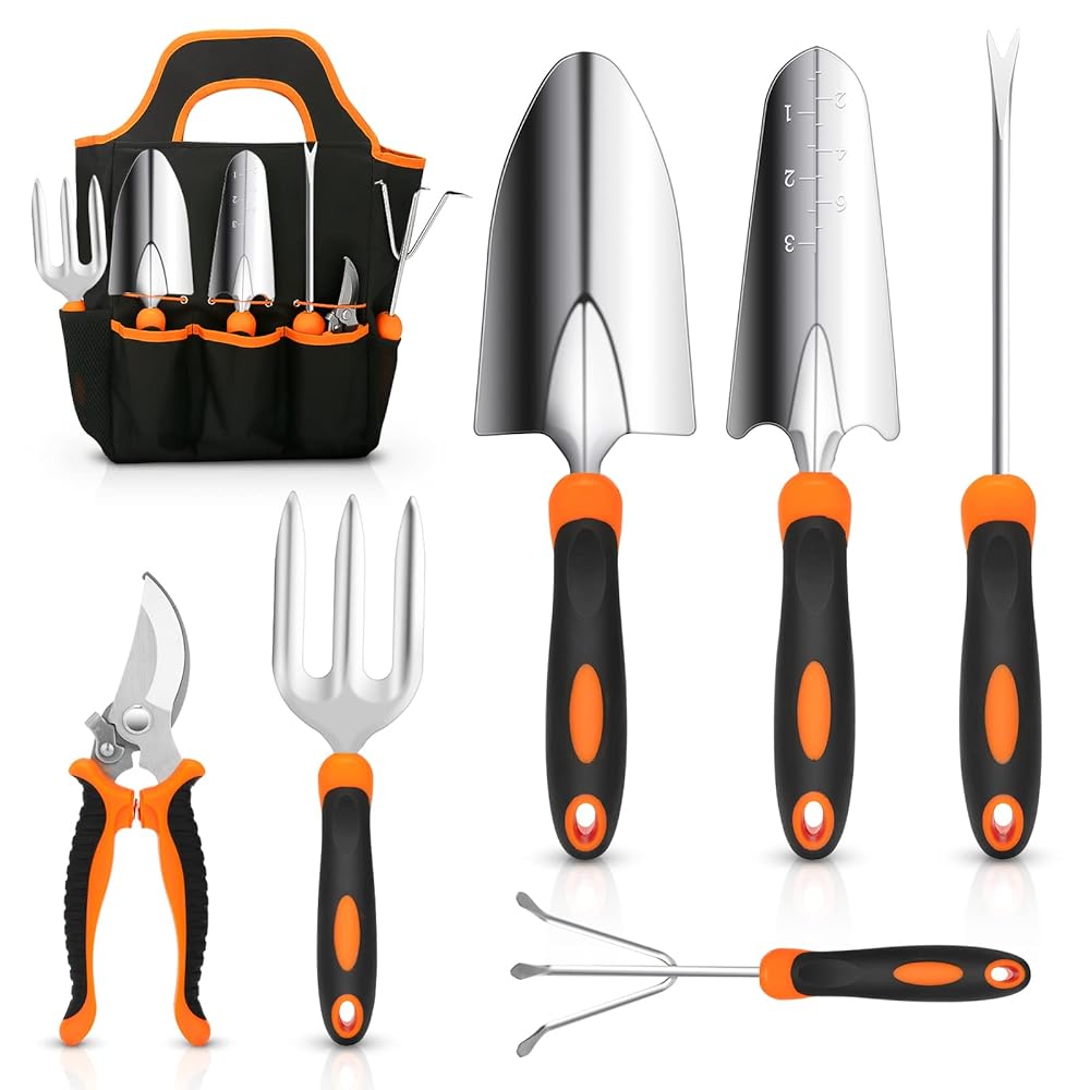 Garden Tool Set, CHRYZTAL Stainless Steel Heavy Duty Gardening Tool Set, with Non-Slip Rubber Grip, Storage Tote Bag, Outdoor Hand Tools, Ideal Garden Tool Kit Gifts for Women...