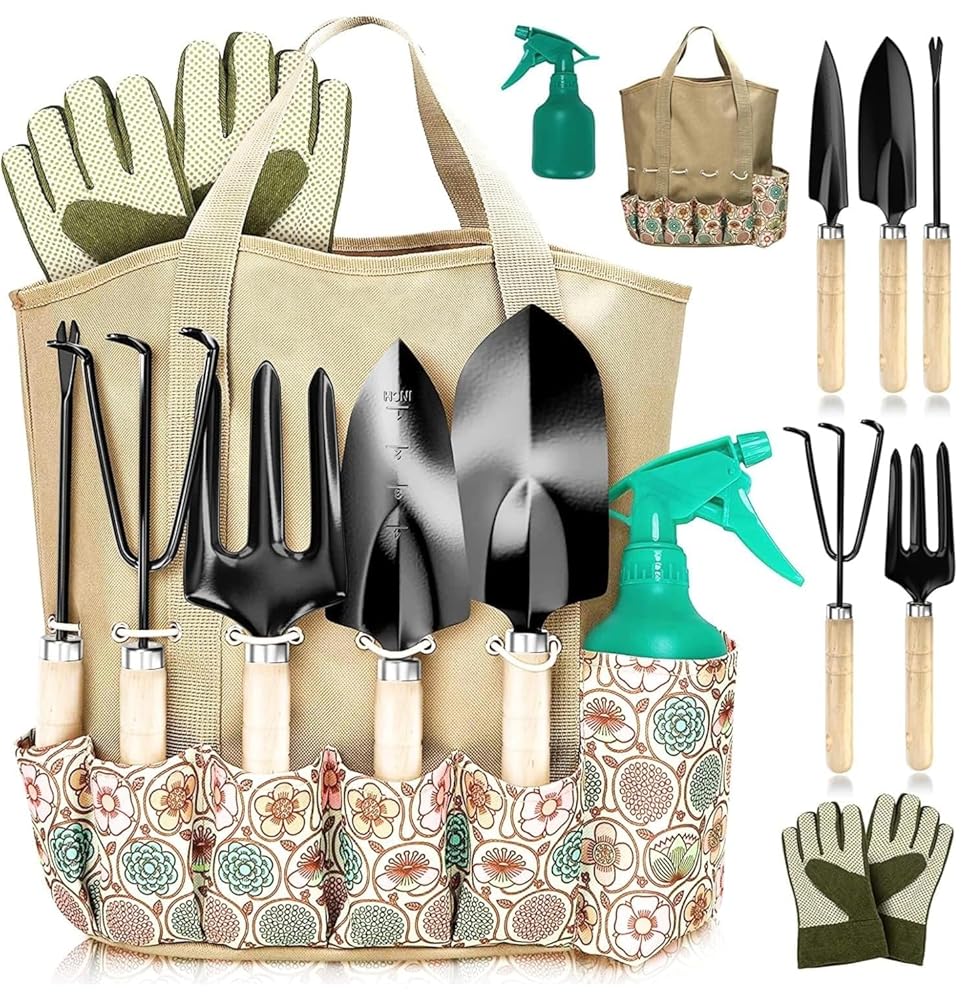 Gardening Tools for Women Stainless Steel Gardening Tools - Gardening Kit Garden Tools for Women Includes Shovel Trowel Fork Rake Gardening Gloves Perfect Gardening Gifts