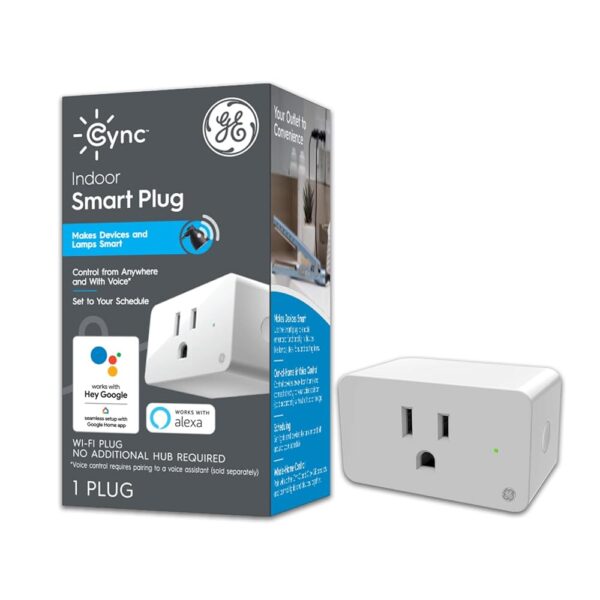 GE CYNC Smart Plug, Indoor Bluetooth and Wi-Fi Outlet Socket, Works with Alexa and Google (1 Pack)