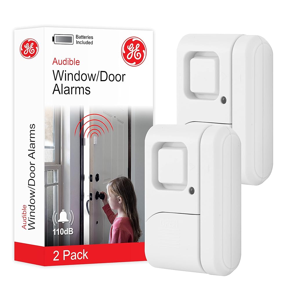 GE Personal Security Window and Door Alarm, 2 Pack, DIY Protection, Burglar Alert, Wireless Chime/Alarm, Easy Installation, Home Security, Ideal for Home, Garage, Apartment and...