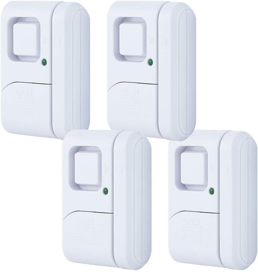 General Electric, 4 Pack, DIY Protection, Burglar Alert, Wireless, Chime, Easy Installation, Home, 45174 GE Personal Security Window and Door Alarm, White, 4