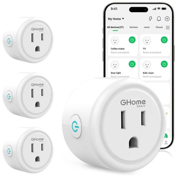 GHome Smart Plug,WiFi Smart Plugs Compatible with Alexa and Google Home,Smart WiFi Outlet with Remote Control and Timer Function,2.4GHz Wi-Fi Only,No Hub Required, ETL FCC...