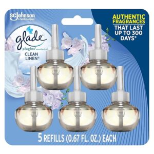 Glade PlugIns Refills Air Freshener, Scented and Essential Oils for Home and Bathroom, Clean Linen, 3.35 Fl Oz, 5 Count