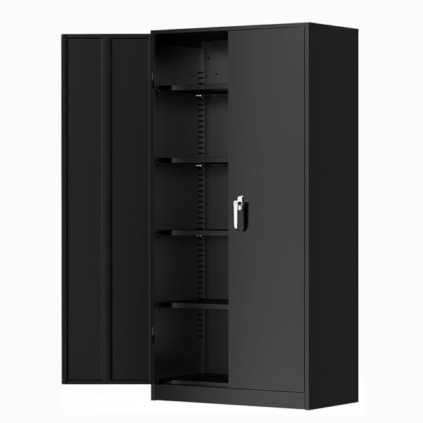 Greenvelly Metal Cabinet, 72” Black Tool Steel Locking Cabinet with Doors and 4 Shelves, Tall Cabinets for Garage Storage Systems Lockable File Cabinet for Home Office,...