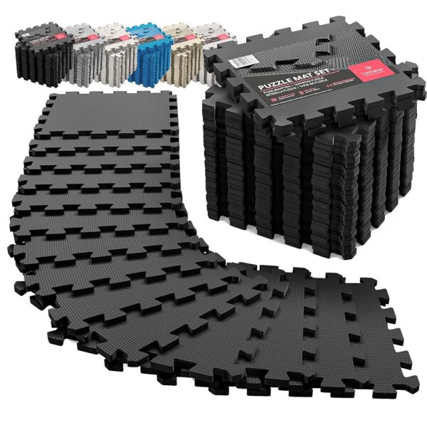 Gym Flooring Set - Interlocking EVA Soft Foam Floor Mat, 18 Pieces Puzzle Rubber Tiles Protective Ground Surface Protection, Play Workout Exercise Mats Underlay Matting Sports...