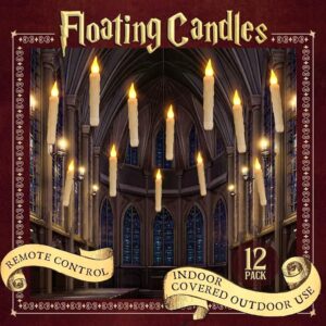 Halloween Decorations - Floating LED Candles with Remote Control -12Pcs Magic Witch Wizard Christmas Decor for Indoor Home Room Classroom Bedroom Birthday Party (with Common...