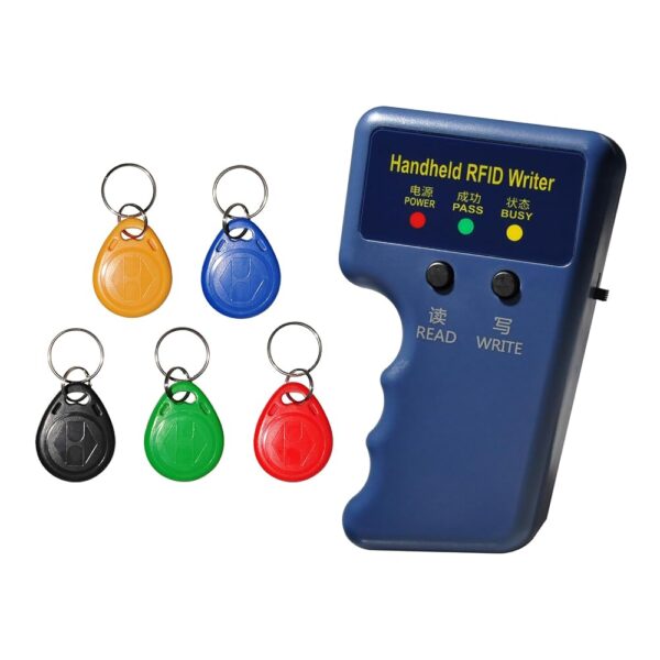 Handheld RFID Copier Smart Reader Writer ID Card Duplicator for Contactless 125KHz ID, HID, AWID Cards for Access Control System with 5 Portable T5577 Key Fobs