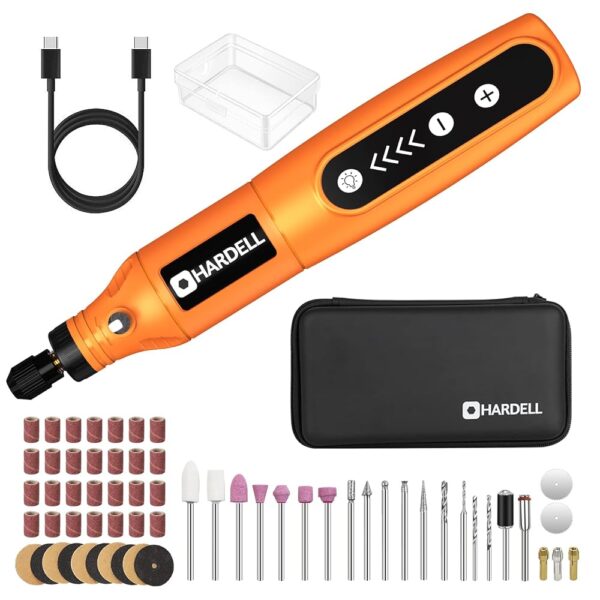 HARDELL Mini Cordless Rotary Tool Kit, 5-Speed and USB Charging with 61 Accessories, Multi-Purpose 3.7V Power Rotary Tool for Sanding, Polishing, Drilling, Etching, Engraving,...