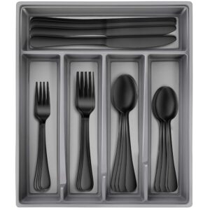 Hiware 20-Piece Black Silverware Set with Tray, Stainless Steel Flatware Cutlery Set Service for 4, Kitchen Black Utensils Tableware Set for Home Restaurant, Mirror Finish,...