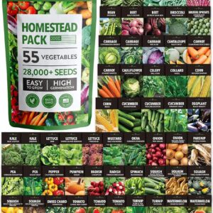 HOME GROWN 55 Vegetable Seeds Pack | Spring, Fall, Winter Heirloom Vegetables | Non-GMO Garden Survival Seed Vault - Prepper Gear Supplies | Gifts for Men Women Gardeners