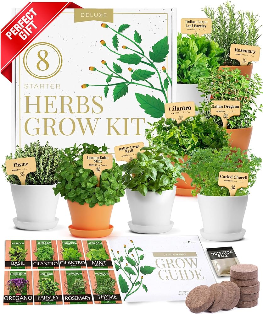 HOME GROWN Deluxe 8 Herb Garden Kit – Best Gifts for Women, Unique Christmas Gardening Present for Mom, Her, Friend – Birthday Gift Gardeners, New Home Housewarming Kitchen Live...