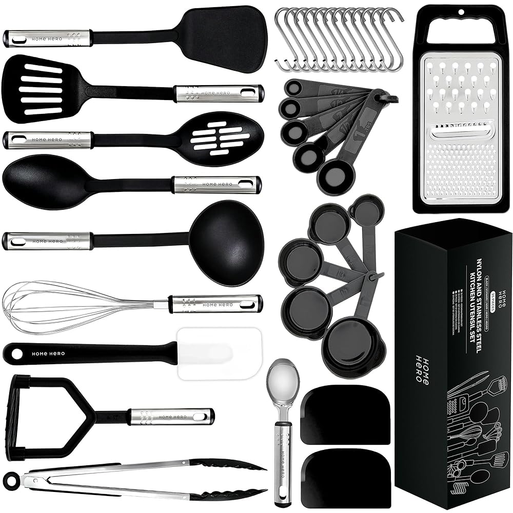 Home Hero Silicone Spatula Kitchen Utensils Set - Stainless Steel & Nylon Cooking Utensils Set - BPA Free Spatulas Silicone Heat Resistant Kitchen Gadgets Kitchen Essentials (35...