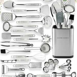 Home Hero Stainless Steel Kitchen Utensils Set - Nonstick Stainless Steel Cooking Utensils Set - Heat Resistant Kitchen Essentials & Metal Kitchen Gadgets (54 Pcs)