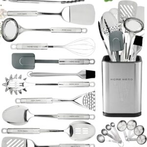 Home Hero Stainless Steel Kitchen Utensils Set - Nonstick Stainless Steel Cooking Utensils Set - Heat Resistant Kitchen Essentials & Metal Kitchen Gadgets (32 Pcs)