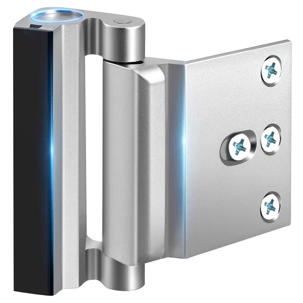 Home Security Door Reinforcement Lock - Safety Child Proof Door Locks with 8 Screws for Inward Swinging Front Doors, Extra Add a Top Lock Inside Withstands 800 lbs Deadbolt...