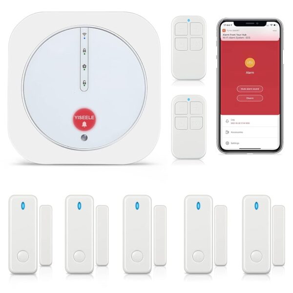 Home Security System, Door Alarm System with WiFi, Alarm Security with Phone APP Alert, 9-Piece Kit: Alarm Siren, Door Window Sensor, Remote, Work with Alexa for House, Apartment