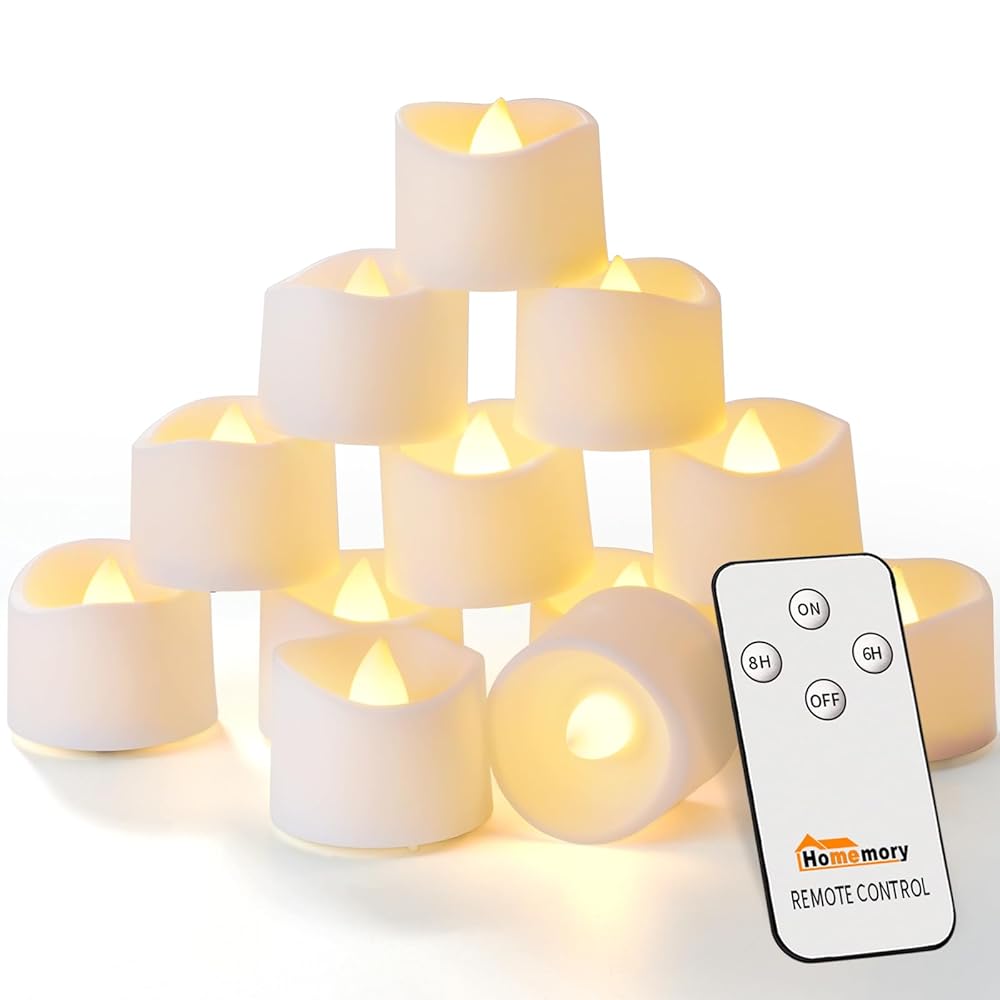 Homemory Flameless Remote Control Tealight Candles with Timer, Battery Operated LED Electric Battery Tea Lights Votive Candles with Remote for Table Decor, Outdoor Decor, Home...