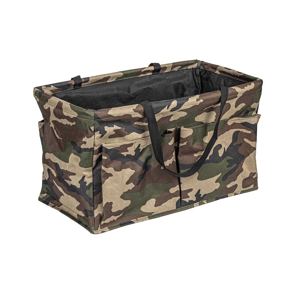 Household Essentials Camo Utility Tote with 4 Pockets and Handles, Rectangular Krush Tote, Water-Resistant Vinyl Lining, Large Capacity, Durable and Versatile