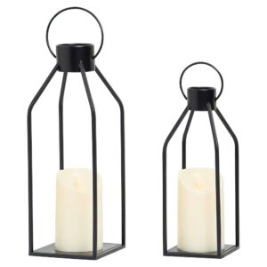 HPC Decor Modern Farmhouse Lantern Decor- Black Metal Candle Lanterns for Christmas- Lanterns Decorative w/Timer Flickering Candles for Living Room,Home,Indoor,...