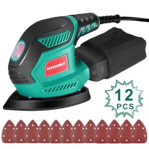 HYCHIKA Detail Sander, 14,000 OPM Compact Electric Sander Tool with 12 Pcs Sandpapers,Efficiency Dust Collection System,Suitable for Tight Spaces Sanding,Polishing,Removing...