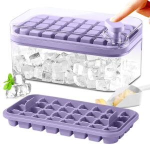 Ice Cube Tray with Lid and Bin for Freezer, 2 Pack, 64 Pcs Ice Cube Mold (Purple)