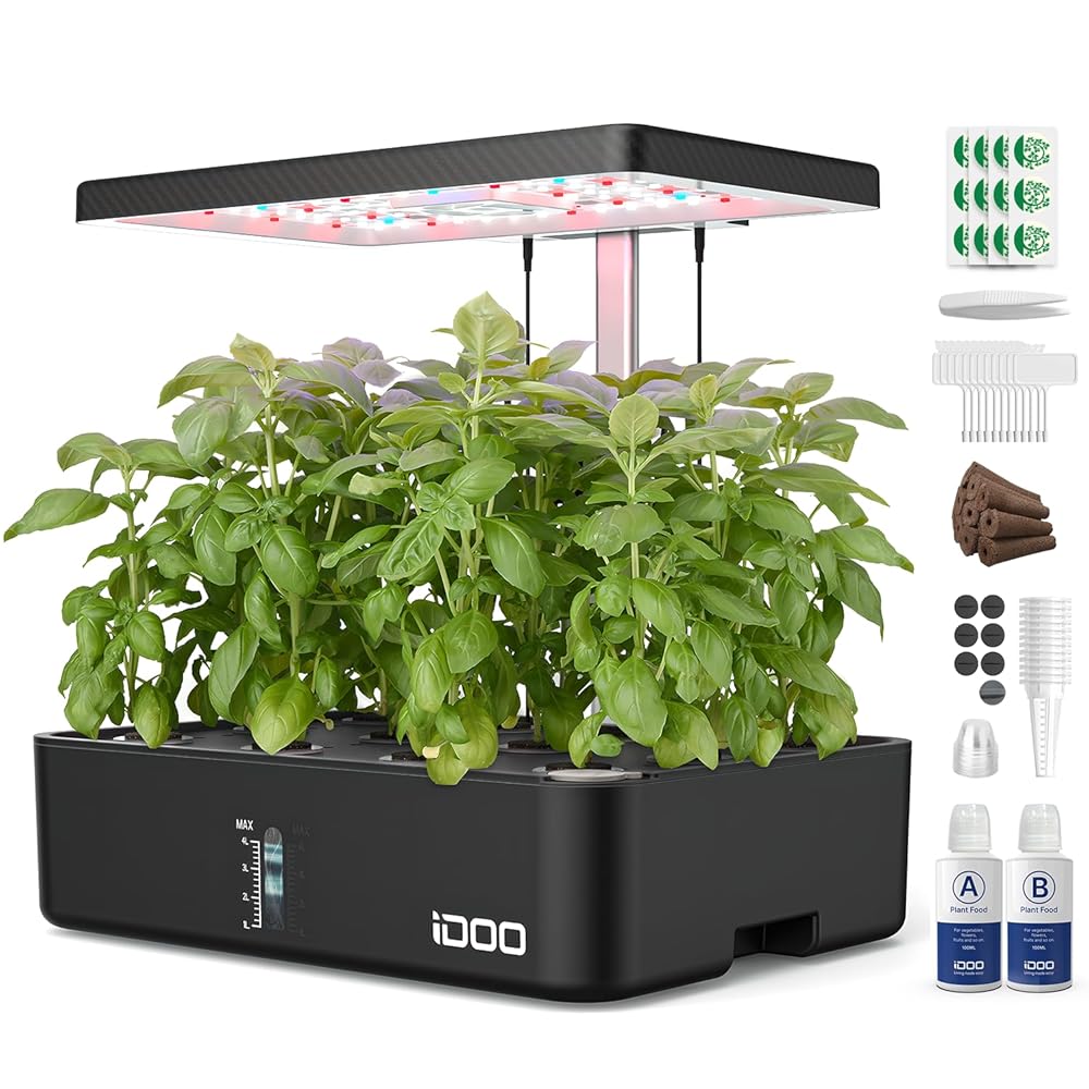 iDOO Hydroponics Growing System Kit 12Pods, for Women Mom, Herb Garden Indoor with LED Grow Light for Home School, Built-in Fan, Auto-Timer, Adjustable Height Up to 11.3",...