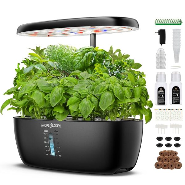 Indoor Garden Hydroponics Growing System: 12 Pods Plant Germination Kit Garden Kit Growth Lamp Countertop with LED Grow Light Hydrophonic Planter Grower Harvest Vegetable Lettuce