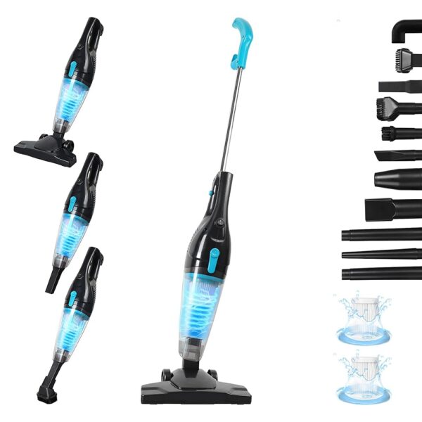 Intercleaner Corded Vacuum Cleaner, 15KPa Powerful Suction with 400W Motor, 12 in 1 Lightweight Bagless Stick Vac with Handheld, Ultra Quiet, for Hardwood Floor Carpet Car Pet Hair