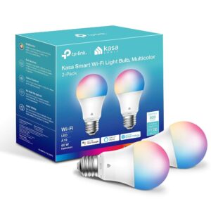 Kasa Smart Light Bulbs, Full Color Changing Dimmable Smart WiFi Bulbs Compatible with Alexa and Google Home, A19, 60 W 800 Lumens,2.4Ghz only, No Hub Required, 2-Pack (KL125P2),...