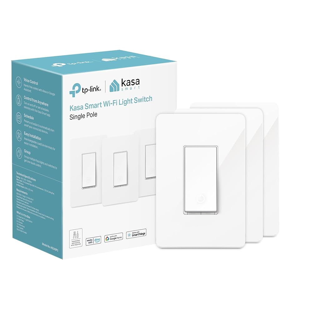 Kasa Smart Light Switch HS200P3, Single Pole, Needs Neutral Wire, 2.4GHz Wi-Fi Light Switch Works with Alexa and Google Home, UL Certified, No Hub Required, 3 Count -Pack of 1 ,...