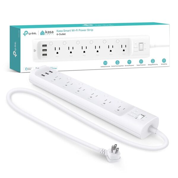 Kasa Smart Plug Power Strip HS300, Surge Protector with 6 Individually Controlled Smart Outlets and 3 USB Ports, Works with Alexa & Google Home, No Hub Required , White