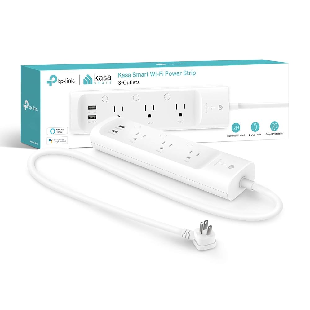 Kasa Smart Plug Power Strip KP303, Surge Protector with 3 Individually Controlled Smart Outlets and 2 USB Ports, Works with Alexa & Google Home, No Hub Required , White