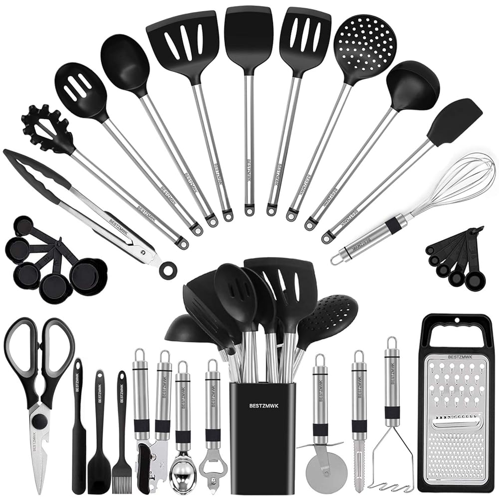 Kitchen Utensil Set-Silicone Cooking Utensils-33 Kitchen Gadgets & Spoons for Nonstick Cookware-Silicone and Stainless Steel Spatula Set-Best Kitchen Tools, Useful Pots and Pans...