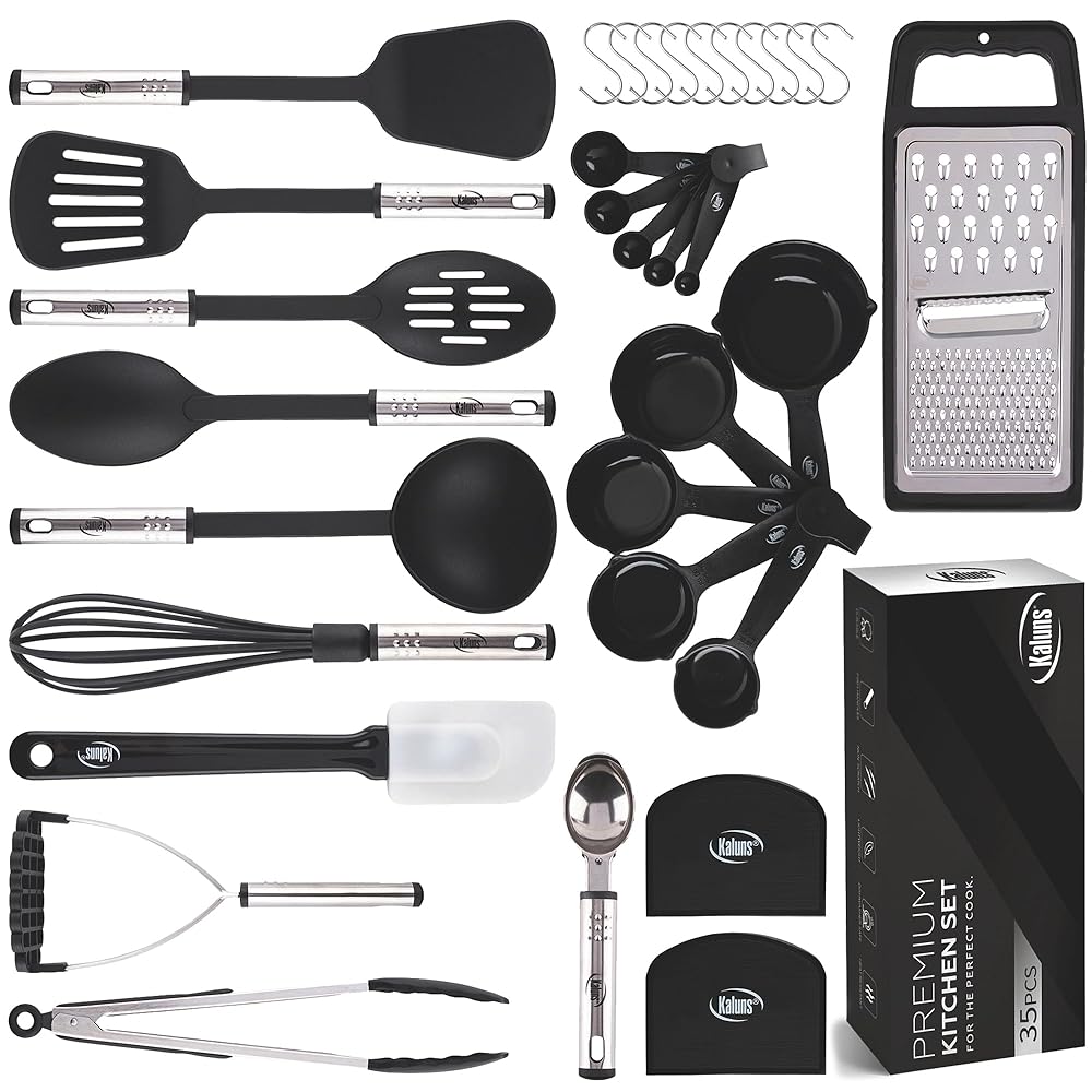 Kitchen Utensils Set 35 PCS Cooking Utensils Set, Nonstick and Heat Resistant Nylon Stainless Steel Silicone Spatula Set - Kitchen Gadgets Home Essentials Kitchen Accessories,...