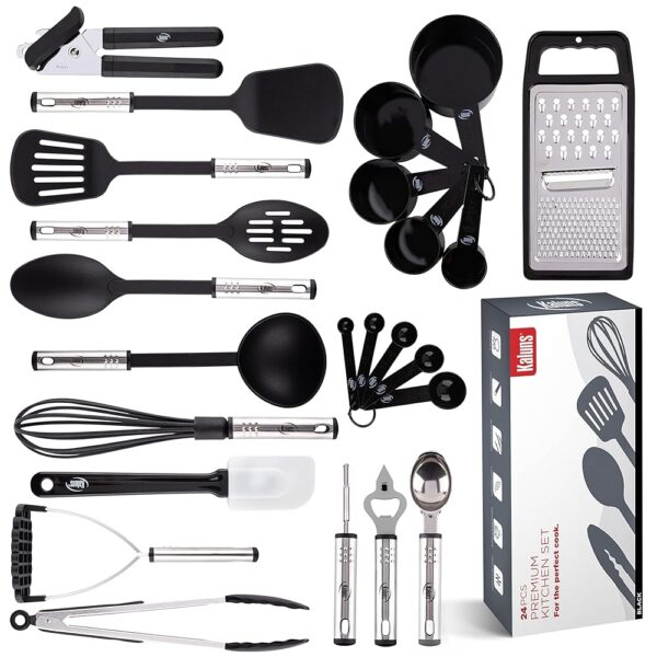 Kitchen Utensils Set, Cooking Utensil Set Kitchen Gadgets, Pots and Pans set Nonstick and Heat Resistant, 24 Pcs Nylon and Stainless Steel, Spatula Set, Apartment Essentials...