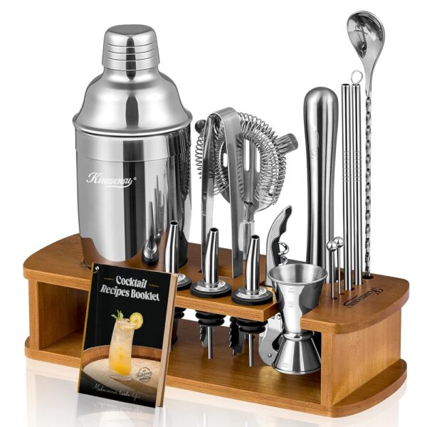 KITESSENSU Cocktail Shaker Set Bartender Kit with Stand | Bar Set Drink Mixer Set with All Essential Accessory Tools: Martini Shaker, Jigger, Strainer, Mixer Spoon, Muddler,...