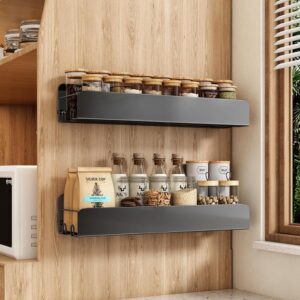 Kitstorack Spice Rack Wall Mount, 2 Pack 15.7" Oversize Spice Rack Organizer without Drilling Large Adhesive Hanging Spice Racks, Kitchen Essentials Home Decor, Black,for Smooth...