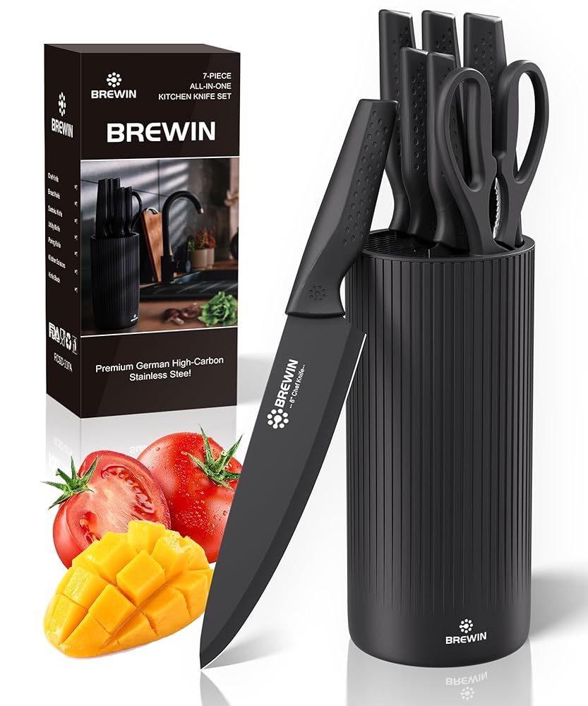 Knife Set, Brewin Kitchen Knife Set, Knives Set for Kitchen, Universal Knife Block, Utility Knife Block Set, Kitchen Essentials, New Home Essentials, Apartment Essentials,...