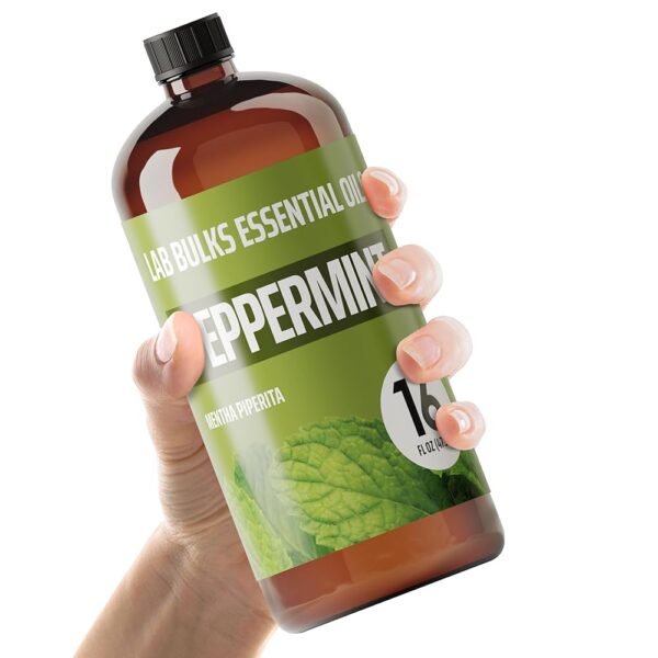 Lab Bulks Peppermint Essential Oil 16 oz Bottle, for Diffusers, Home Care, Candles, Cleaning, Spray 1 Pack - Peppermint Oil for House Cleaning - Peppermint Oil for Diffuser