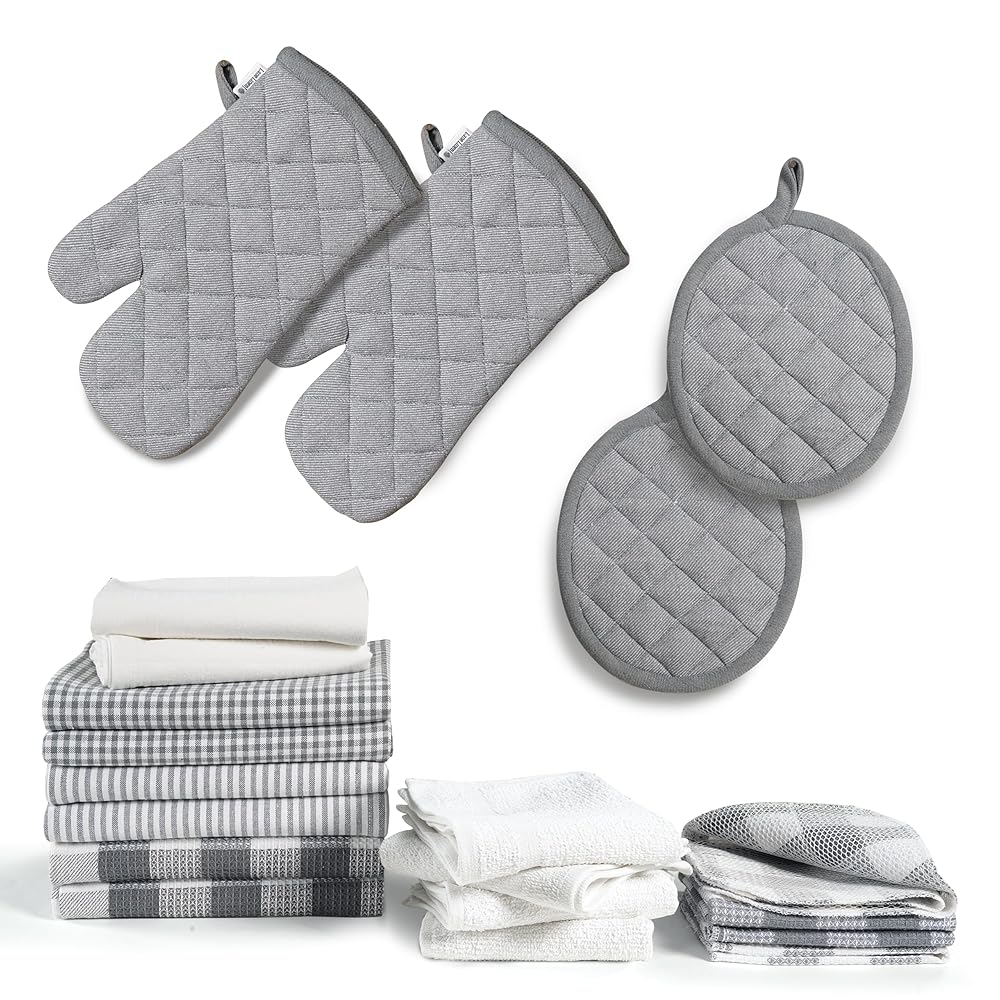 LANE LINEN Kitchen Towels and Dishcloths Sets - 20 Pc Kitchen Essentials for New Home, Heat Resistant Oven Mitts & Pot Holder, Absorbent Flour Sack Dish Towels, Dish Towels for...