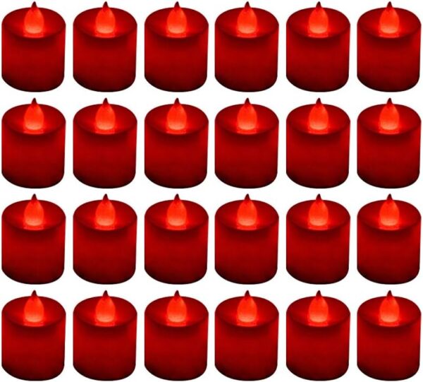 LANKER 24 Pack Flameless Led Tea Lights Candles - Flickering Red Battery Operated Electronic Fake Candles – Decorations for Wedding, Party, Christmas, Halloween (Red)