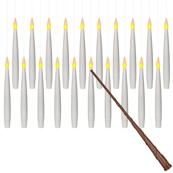 Leejec 20pcs Flameless Taper Floating Candles with Magic Wand Remote, Flickering Warm Light, Battery Operated 6.1" LED Electric Window Candle, Decor for Christmas, Wedding,...