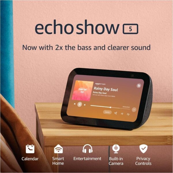 Like-new Echo Show 5 (3rd Gen, 2023 release) | Smart display with 2x the bass and clearer sound | Charcoal