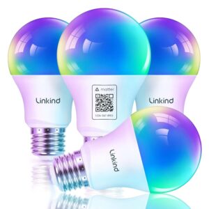 Linkind Matter Smart RGBTW Bulb, WiFi Smart Light Bulbs Work with Apple Home/Siri/Google Home/Alexa/SmartThings, LED Color Changing Bulbs Music Sync, Smart Home, A19 E26 60W...