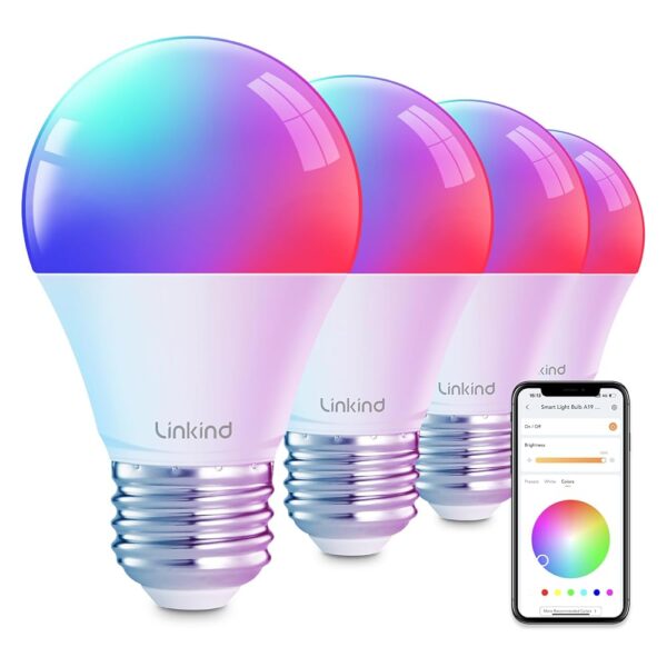 Linkind Smart Light Bulbs, Smart Bulb That Work with Alexa & Google Home, LED Light Bulbs Color Changing, 64 Preset Scenes, Music Sync, A19 E26 2.4GHz RGBTW WiFi Bluetooth Light...