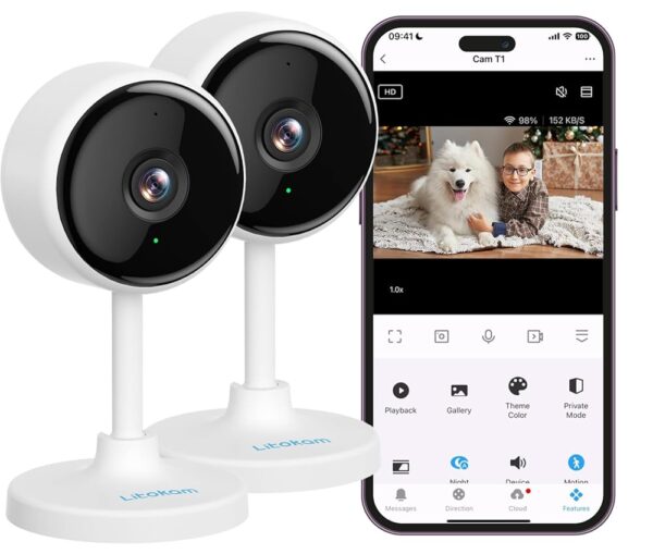 litokam Indoor Camera, Cameras for Home Security with Night Vision, Pet Camera with Phone App, 2K Indoor Security Camera, Motion Detection, 2-Way Audio, WiFi Home Camera, Baby...