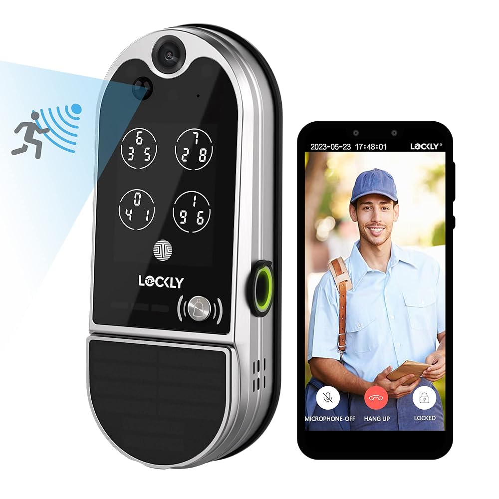 Lockly Vision Elite - WiFi Video Smart Lock with Night Vision Camera, Motion Sensor, Biometric Fingerprint, Voice Control, App Remote Control, Doorbell, Solar Panel, Digital...