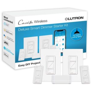 Lutron Caseta Smart Lighting Kit w/ Hub, 2 Original Dimmer Switches, 2 Pico Remotes, & More, for LED Bulbs, Works w/ Alexa, Apple Homekit, Google Home, 150W Single-Pole/3-Way,...