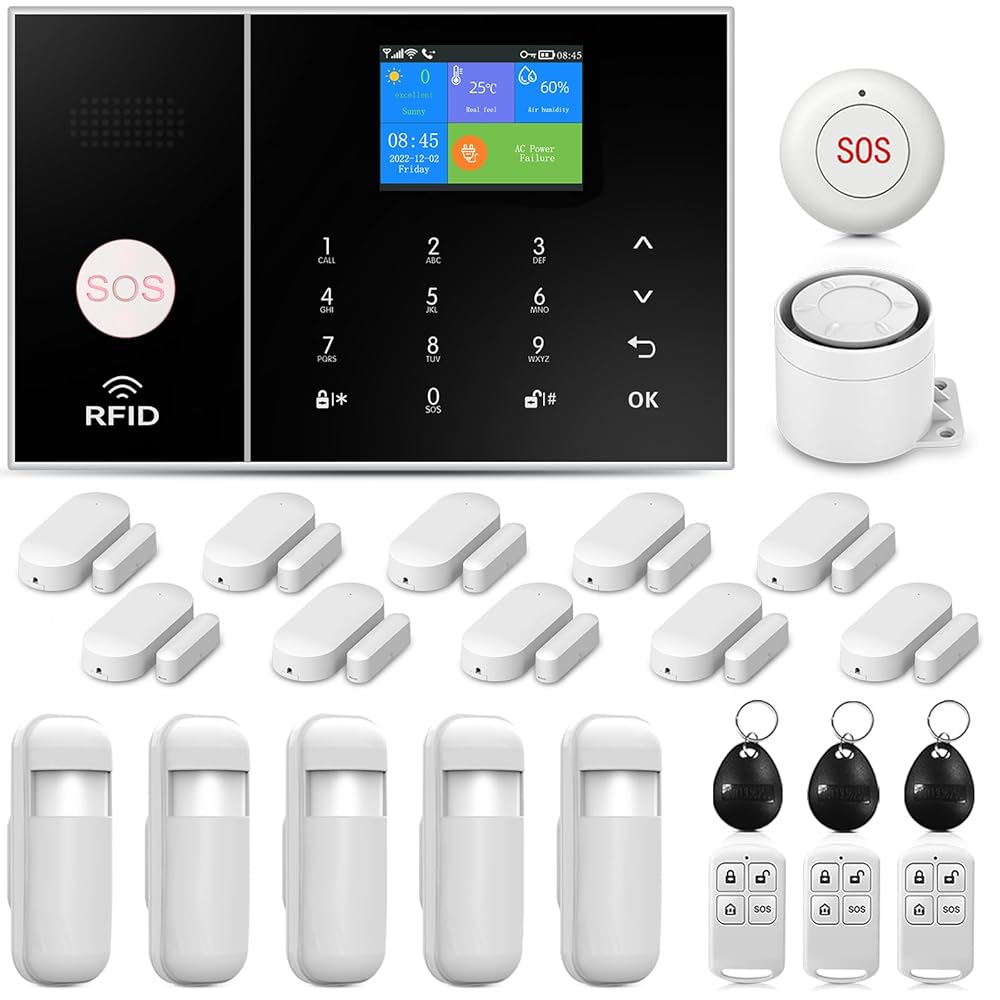 LWOHSI PG108 Alarm System for Home Security,WiFi+GSM 4G DIY Alarm Kit with Phone APP Alert, Door/Window Sensor, Remote, Work with Alexa and Google for House, Apartment